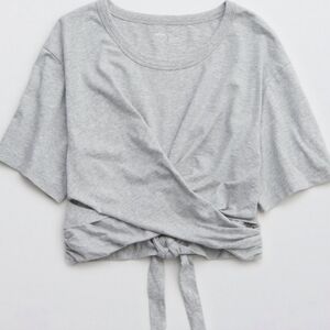 Aerie Cropped Tie Waist Top Tee